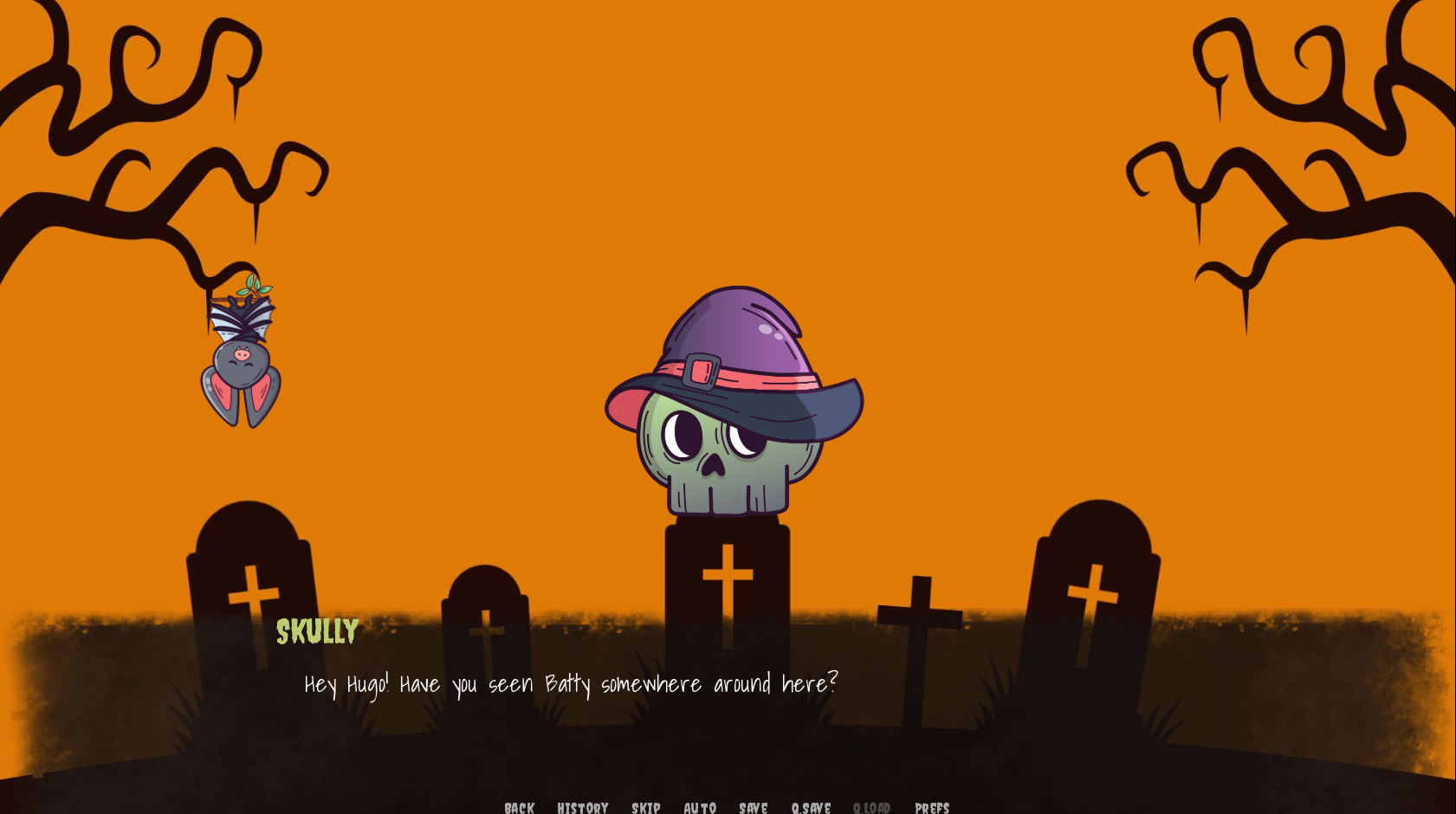 Skully searching the graveyard for Batty