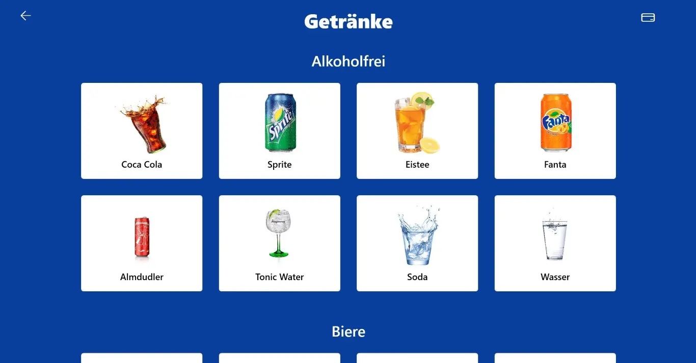 Guest view: Drinks menu