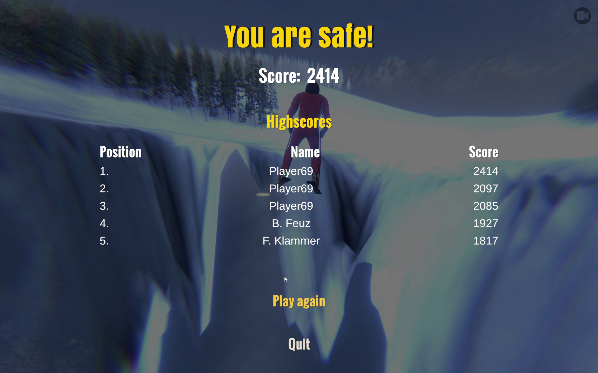 You've escaped the avalanche and reached the safe zone!